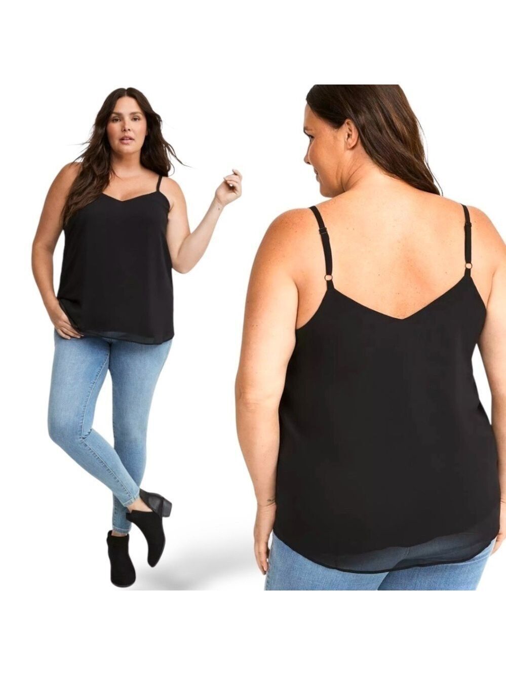 TORRID Black Chiffon Swing Cami Adjustable Straps Lined CA Sz 2X